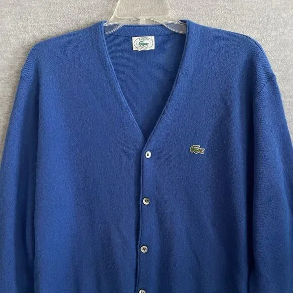 Izod Lacoste Grandpa Cardigan Sweater Mens L Mr Rogers Orlon Vintage Made in USA - Picture 2 of 9